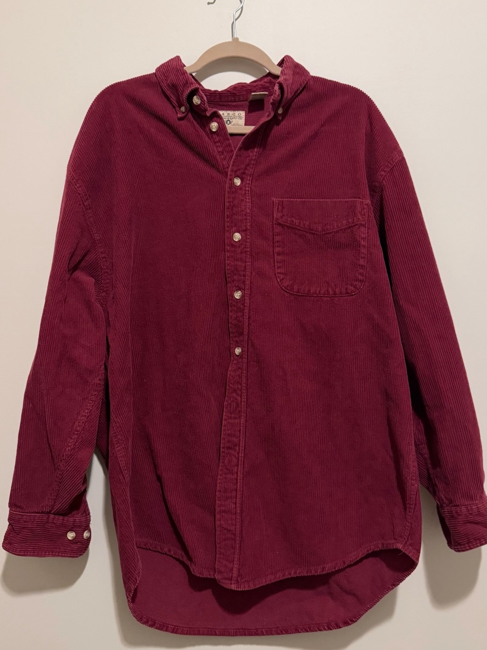 Men's Corduroy Button-Down Shirt in Deep Burgundy